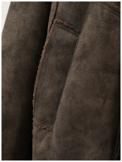 Faux Leather Jacket – Aged Finish & Fleece Collar