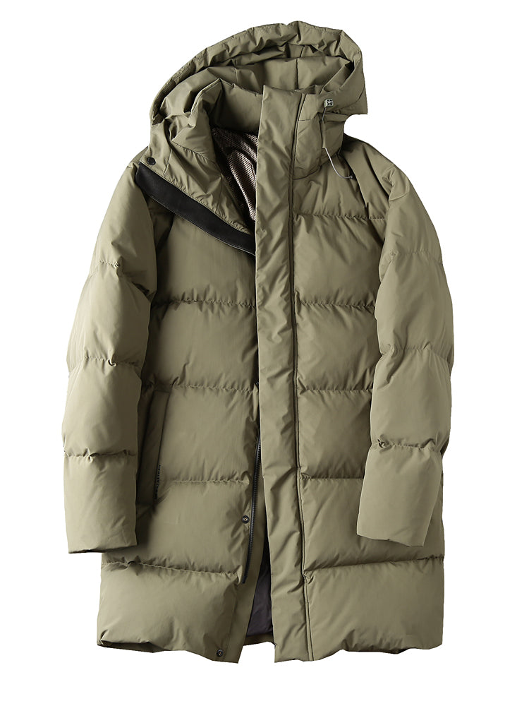 Men's Plus Size 800 Fill Power Mid-Length Down Jacket - Euro-American Style Hooded Thickened Cold-Resistant Warm Coat