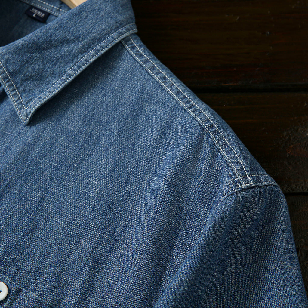Pure Cotton Enzyme Wash! Export Surplus Men's Summer Turn-down Collar Denim Short Sleeve Shirt Top