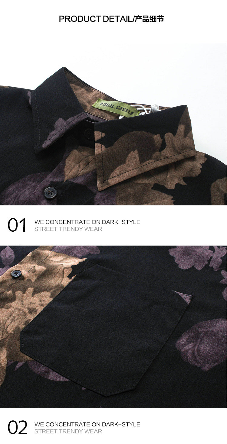 Thai Retro Baroque Short Sleeve Floral Shirt for Men Summer Beach Cool Casual Shirt Top