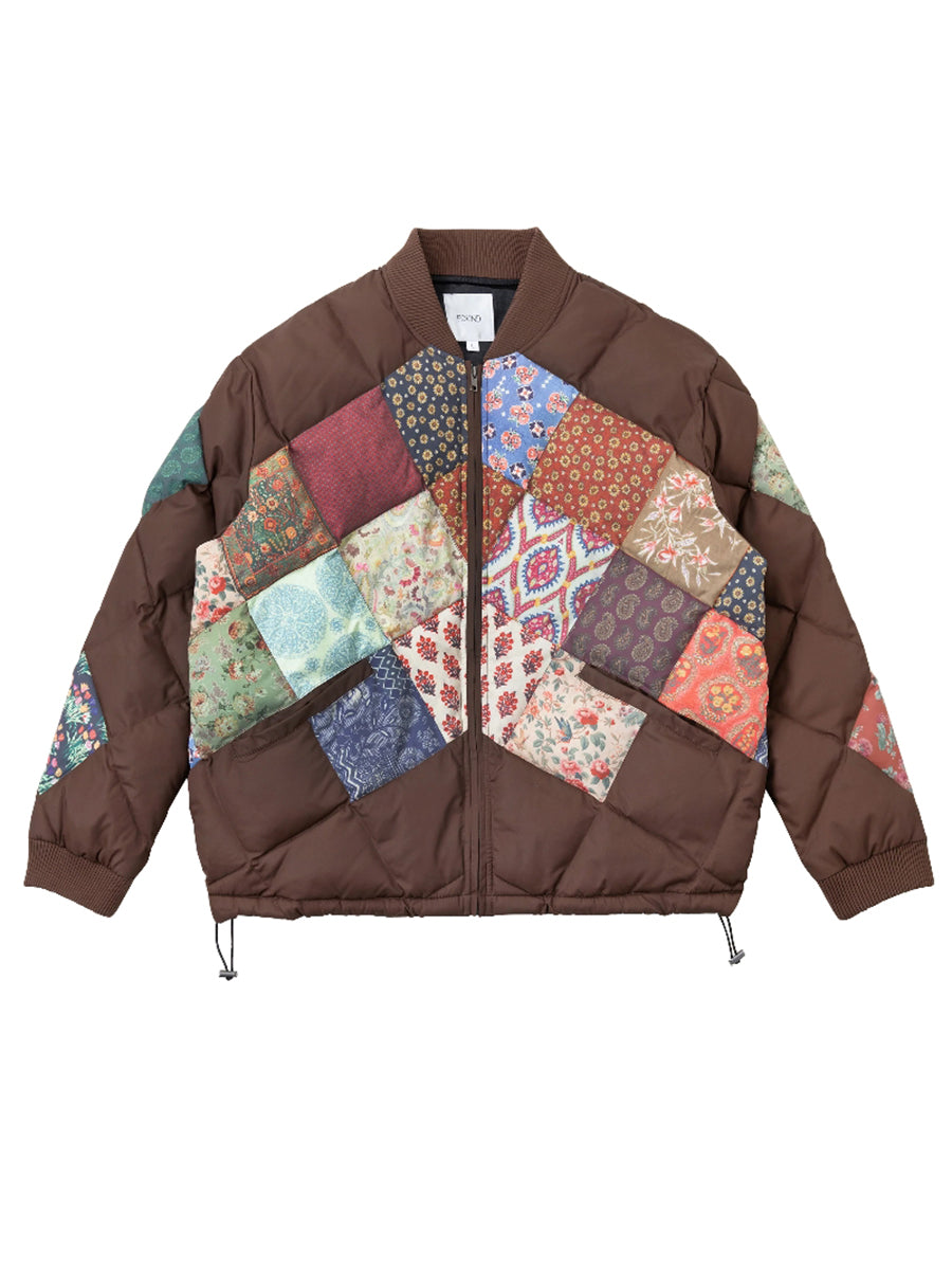 retro Ethnic Style Diamond Patchwork Cotton Jacket