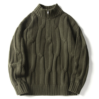Men's Winter Heavyweight Cable Knit Sweater - American Retro Half-Zip Stand Collar