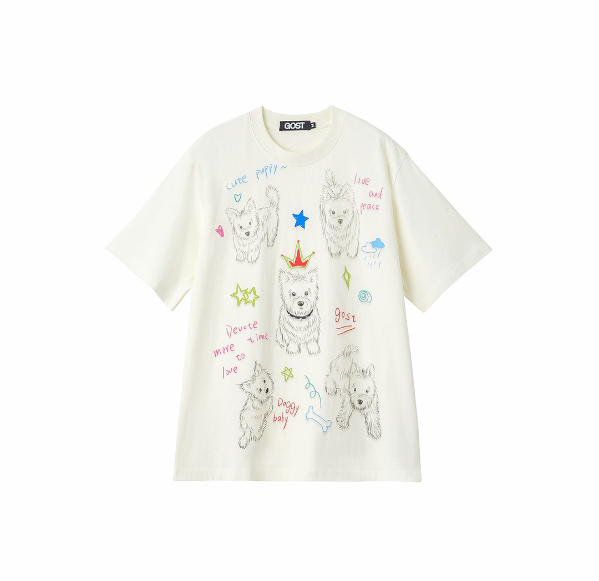 Hand-drawn Puppy Short-sleeve T-shirt Cute Fun Loose Cotton Summer T