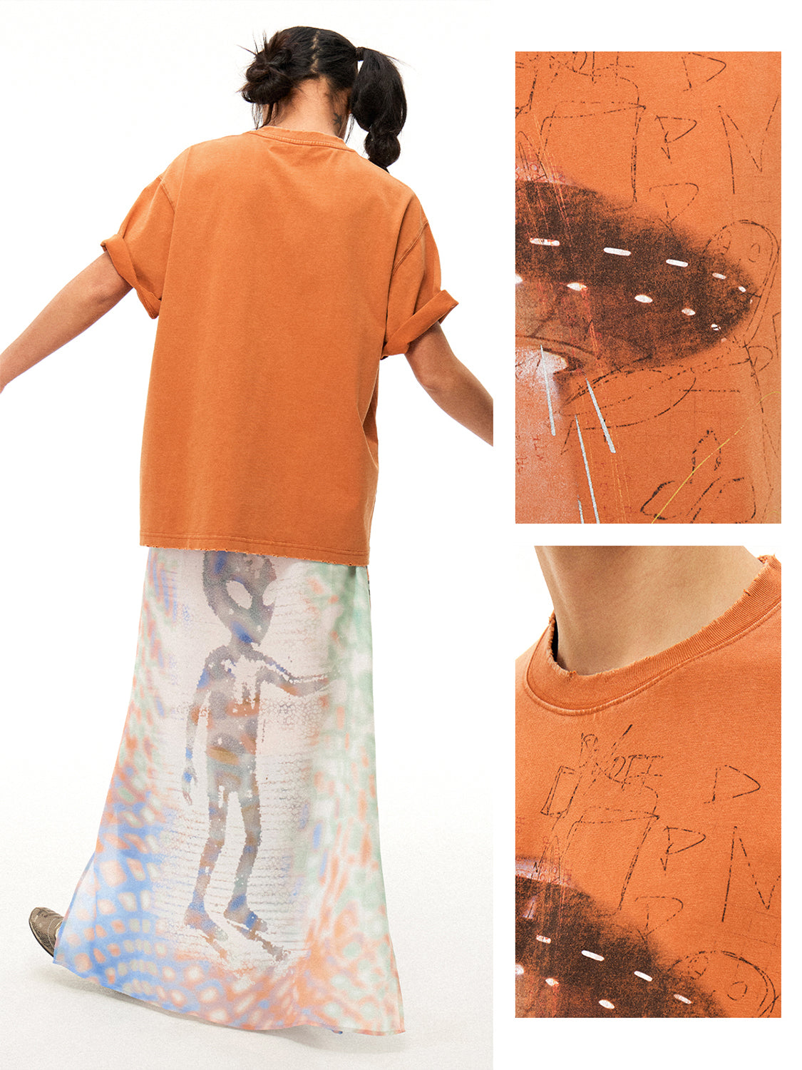 Alien Piggy 230g UFO Piggy Print Orange Short Sleeve T-Shirt