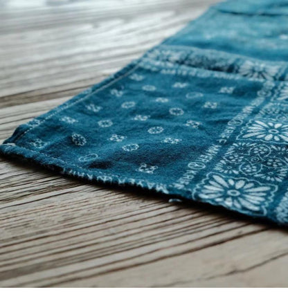 Cashew Flower Patchwork Baijia Cloth Printed Washed Blue Dyed Indigo Square Scarf Handkerchief Headscarf American Retro Motorcycle