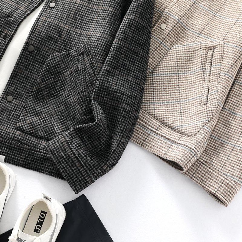 Heavyweight 53% Sheep Wool Houndstooth Lapel Coat – Korean-Style Casual Winter Staple