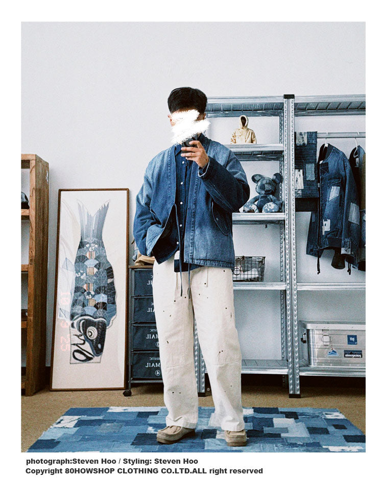 Vintage Ethnic-Style Reversible Denim Jacket – Japanese Retro Unisex Coat