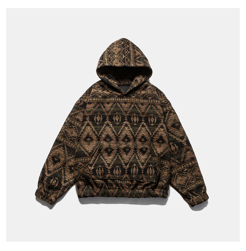 Retro Ethnic Color-Block Heavyweight Hoodie – National Trend Unisex Streetwear