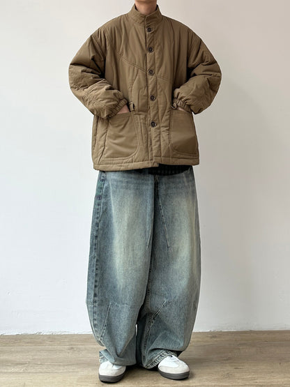 JOYZONE Japanese Retro Stand Collar Cotton Jacket - Large Pocket Workwear Coat (Men)