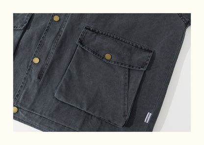Vintage Washed Multi-Pocket Workwear Jacket – Stand Collar, 2025 Retro Streetwear for Men