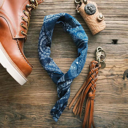 Cashew Flower Patchwork Baijia Cloth Printed Washed Blue Dyed Indigo Square Scarf Handkerchief Headscarf American Retro Motorcycle