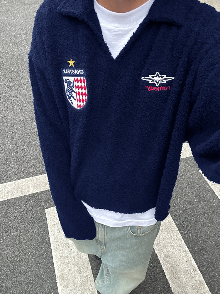 Remedy Inge Sheep” Embroidered Unisex Sweater – American Turn-Down Collar Spring/Autumn Knit