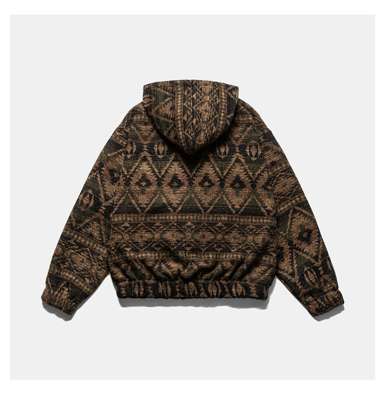 Retro Ethnic Color-Block Heavyweight Hoodie – National Trend Unisex Streetwear