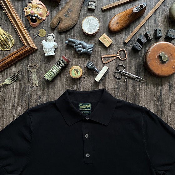 Classic British Retro Pure Black Turn-down Collar Polo Shirt High-woven Long-staple Cotton