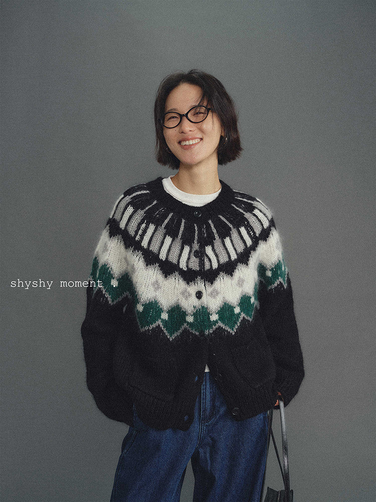 Shyshy Two Colors Choose Your Price Mohair Raw Materials Hand-Painted Design Sense Fairisland Sweater Cardigan Wool Top