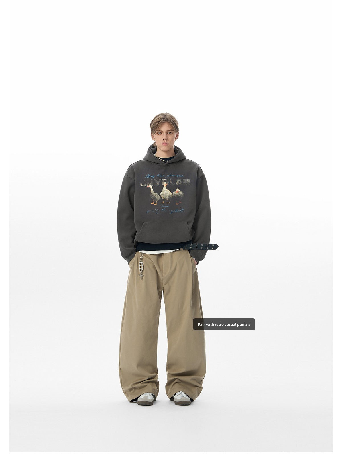 “Good Luck” Duck Hoodie – Oversized Streetwear Couple Style in a Relaxed American Cut