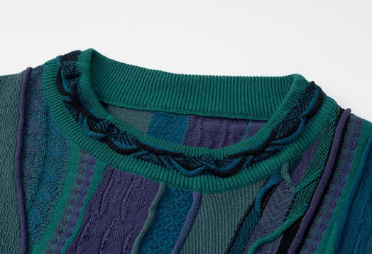Medria Limited Edition Couple Sweater - 2022 Retro Blue-Green Bitter Melon Stripe Pullover