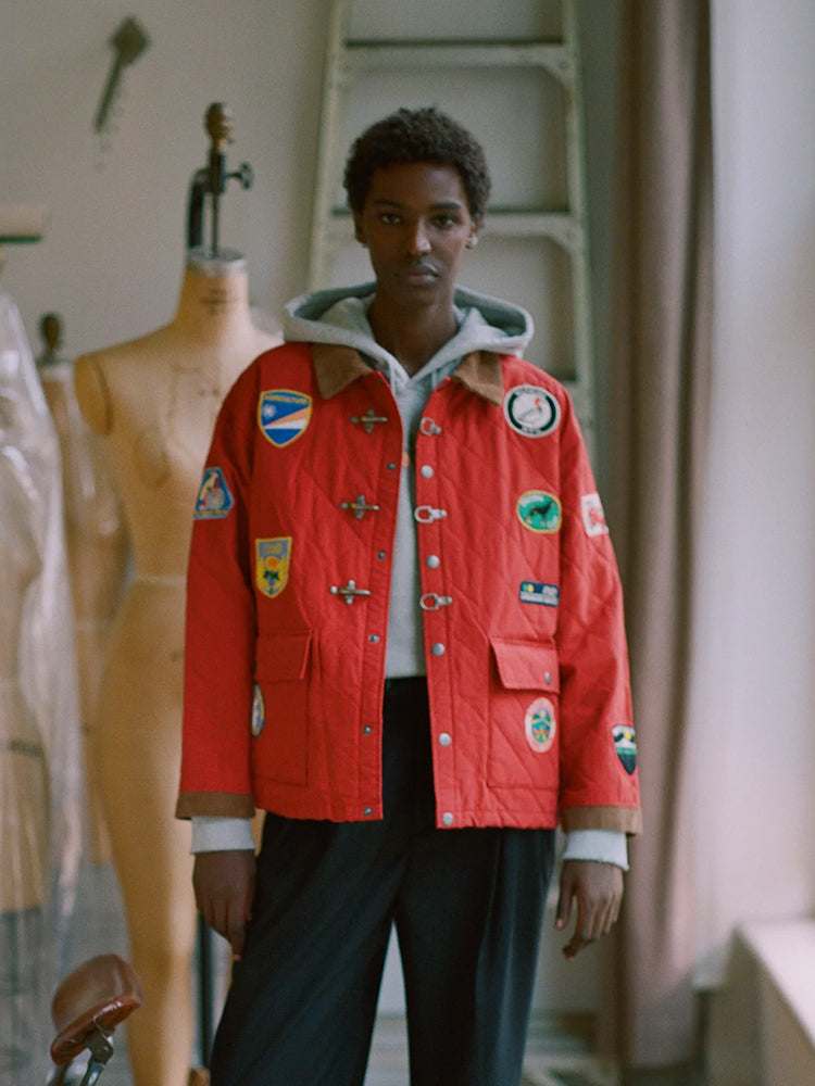 Multi-Emblem Embroidery Vintage Quilted Lightweight Cotton Jacket