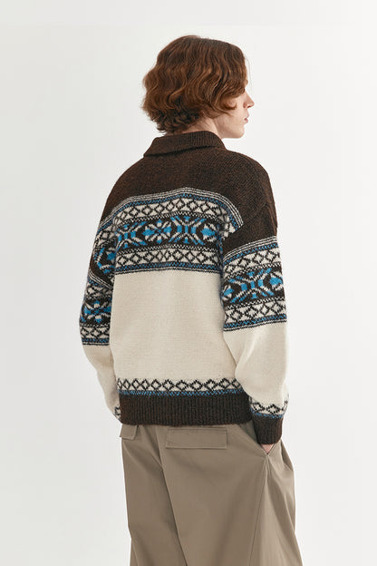 Coke Life Carpem Unisex Retro Fair Isle Sweater Jacket - Autumn Wool Zipper Loose Lazy Style Top