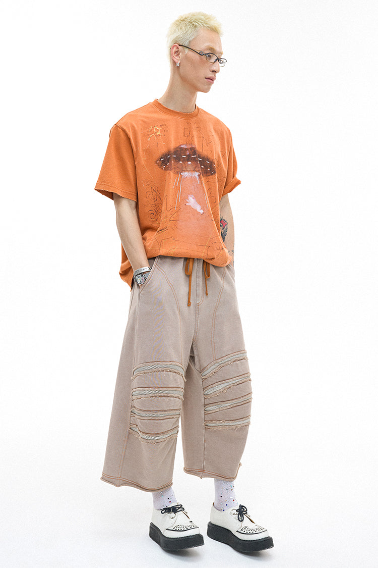 Alien Piggy 230g UFO Piggy Print Orange Short Sleeve T-Shirt