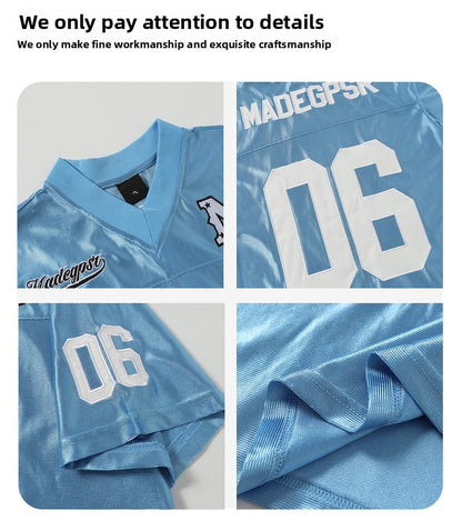 51 Hip-Hop American Retro Football Jersey V-Neck Sports Short Sleeve T-Shirt Unisex Satin Cool Loose Football Top