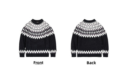 Madden Workwear Retro Icelandic Fair Isle Wool Sweater – Crew Neck, Autumn Weight (Men)