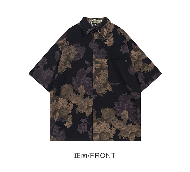 Thai Retro Baroque Short Sleeve Floral Shirt for Men Summer Beach Cool Casual Shirt Top