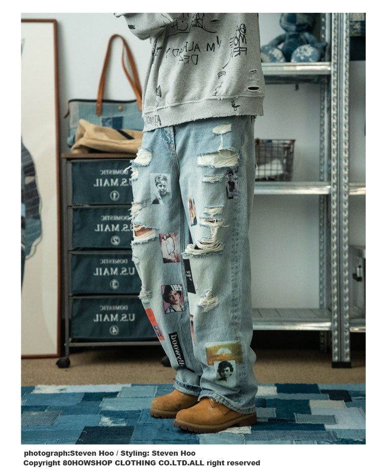 Retro Washed Graffiti Print Crewneck Sweatshirt – Distressed Loose Unisex