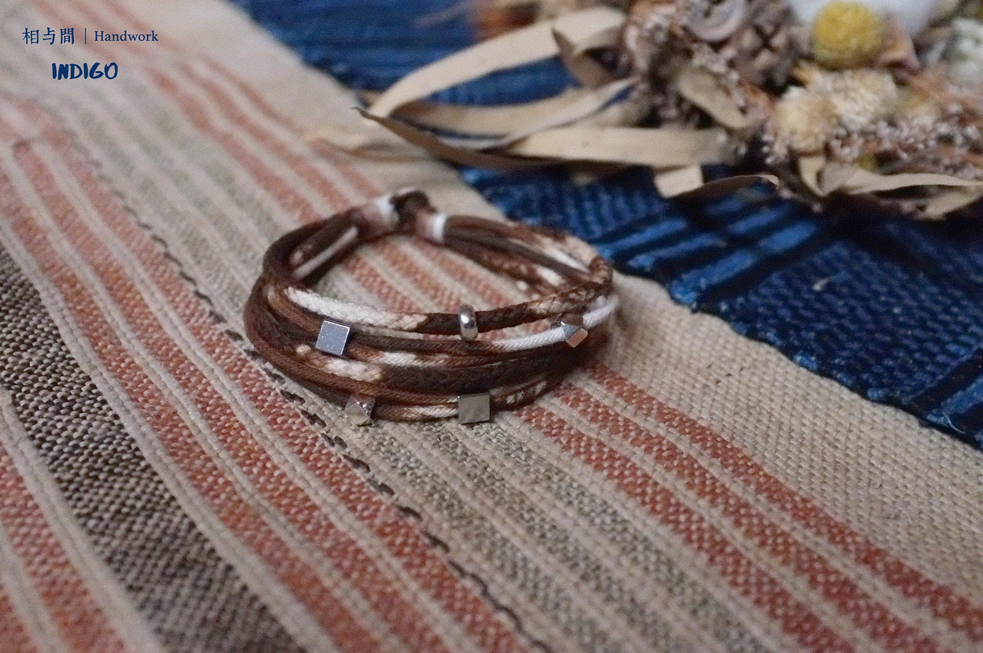 Original Design Multi-Layer Plant Dyed Cotton and Linen Handmade Bracelet 925 Silver Niche Tie-Dye Couple Bracelets