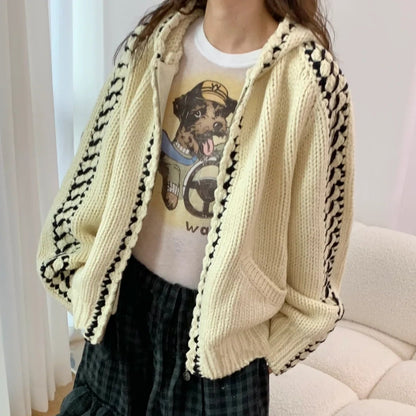 Hand-Knit Thick Yarn Hooded Cardigan – Nanyou YY25 Korean Designer (Women)