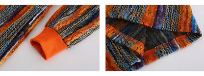 Colorful Striped Lazy Pullover Sweater – Thickened Crew-Neck Loose Fit (Women)