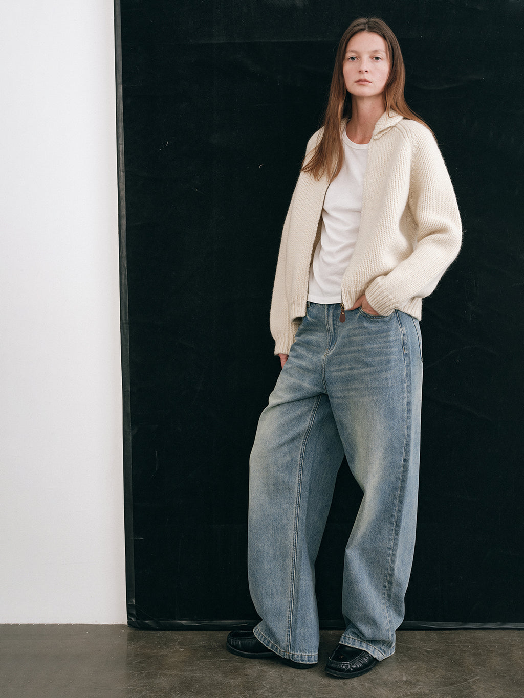 Shyshy Hand-Playing Knitting Needle-Sense Loom Retro Peter Pan Collar Four-Color 100% Wool Thick Stick Sweater Cardigan