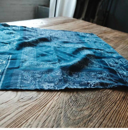 Cashew Flower Patchwork Baijia Cloth Printed Washed Blue Dyed Indigo Square Scarf Handkerchief Headscarf American Retro Motorcycle