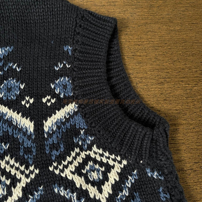 Women's Autumn Winter Fair Isle Crochet Vest - Japanese Nordic Style Sleeveless Knitted Waistcoat