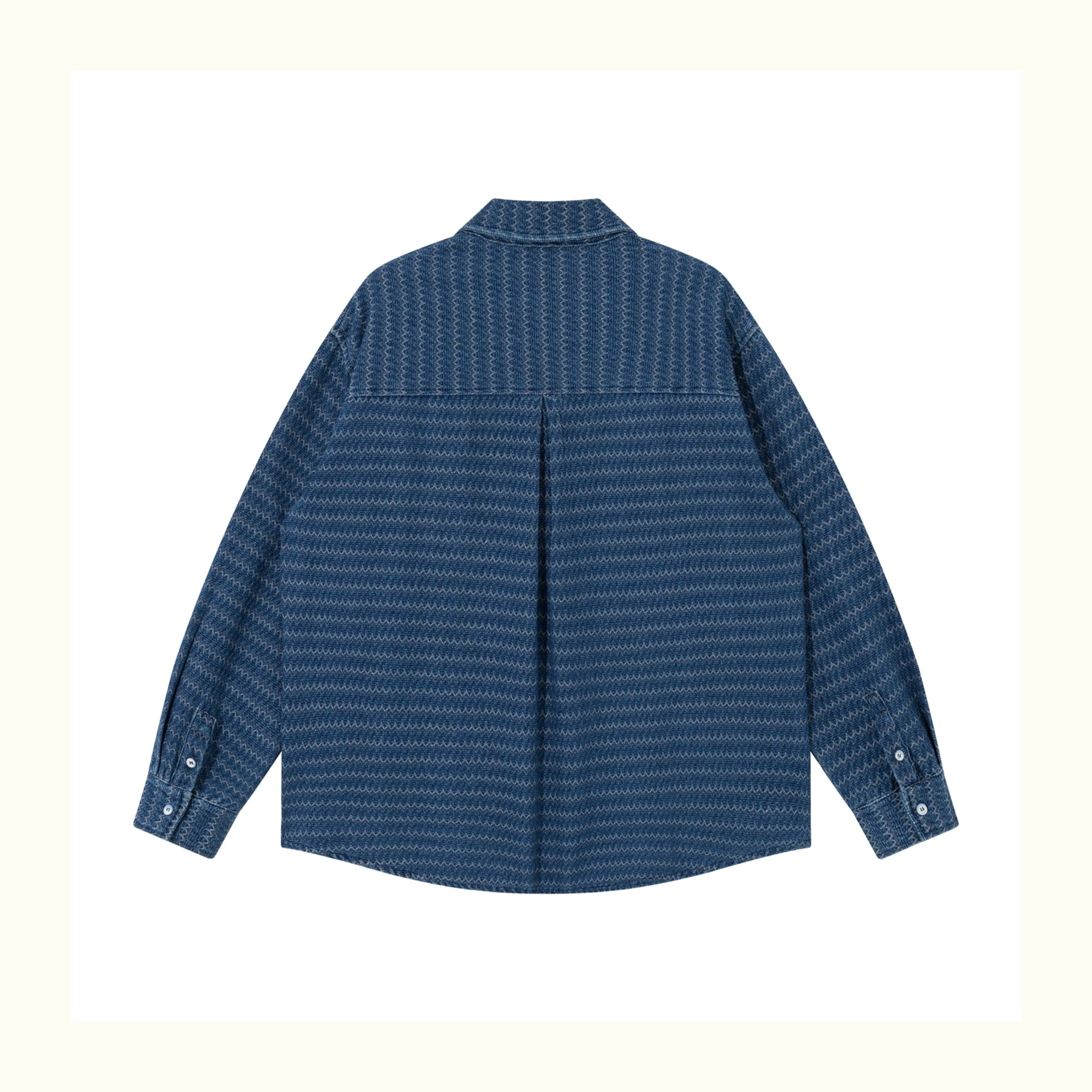 Japanese Ethnic Jacquard Denim Shirt Jacket – Loose & Cozy for Autumn/Winter