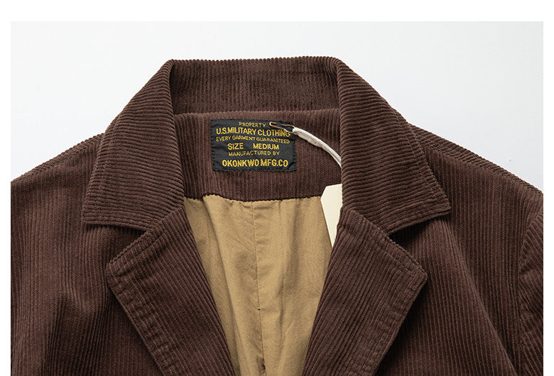 American Retro Amekaji Corduroy Safari Blazer - Casual Suit Jacket (Men)