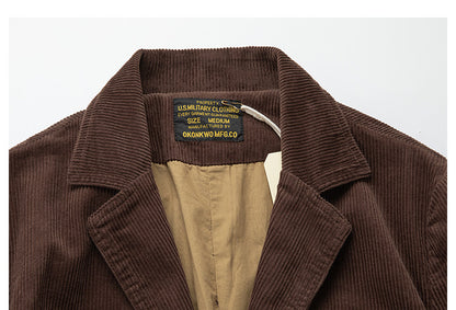 American Retro Amekaji Corduroy Safari Blazer - Casual Suit Jacket (Men)