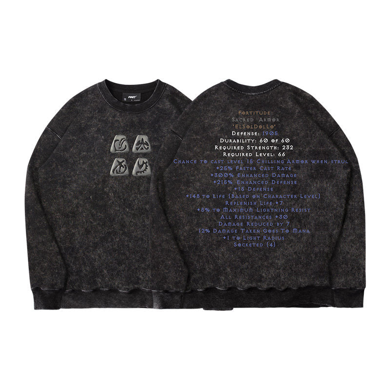 TEE7 Diablo Rune Mystery Crewneck Sweatshirt - Vintage Washed Heavyweight Cotton (Unisex)