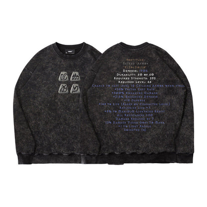 TEE7 Diablo Rune Mystery Crewneck Sweatshirt - Vintage Washed Heavyweight Cotton (Unisex)