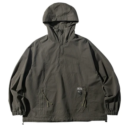 Washed Hooded Half-Zip Pullover Jacket – Japanese Vintage Oversized Unisex