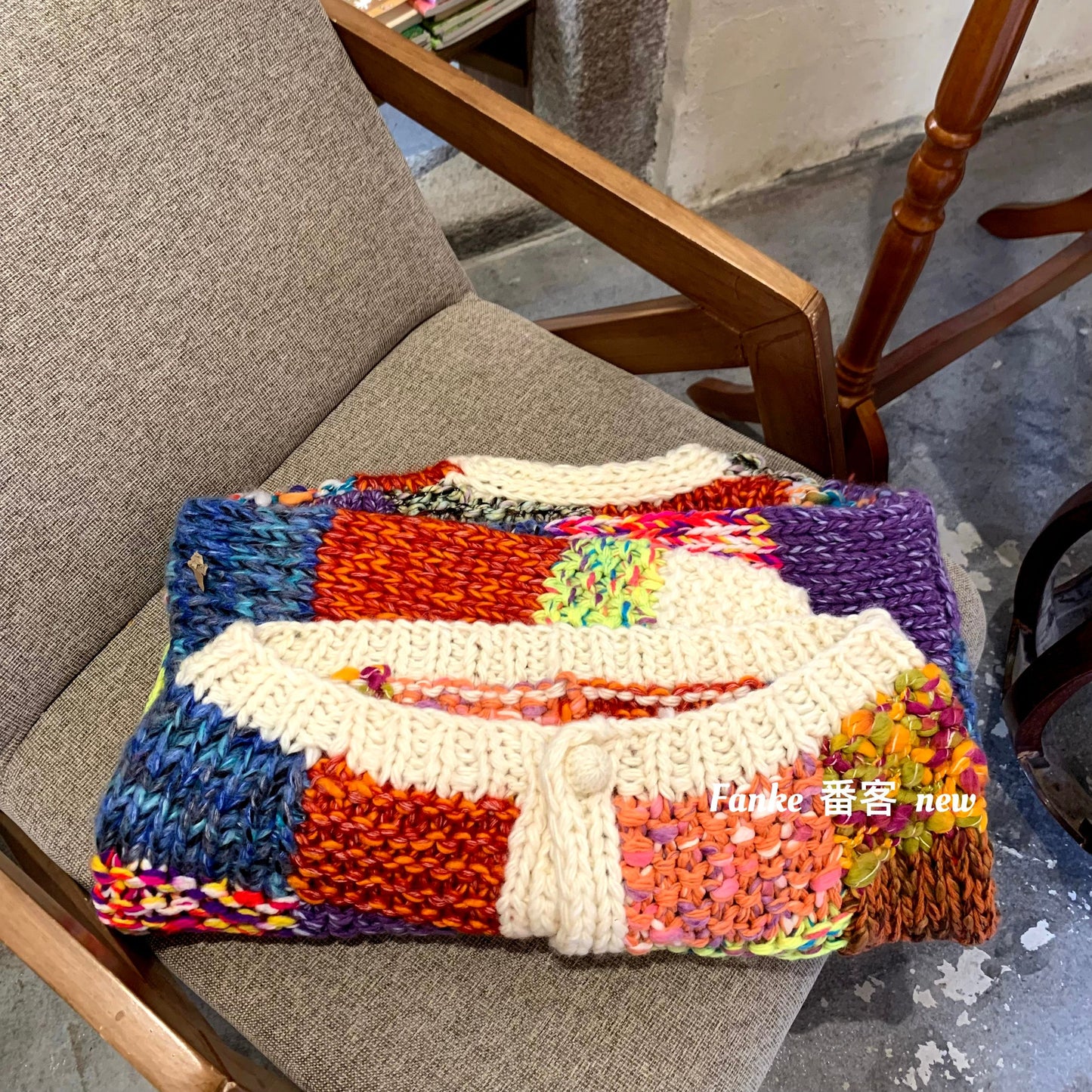 Women's 2025 Autumn Winter Heavy Craft Cardigan - Handmade Thick-Knit Colorful Plaid Knitted Sweater Coat