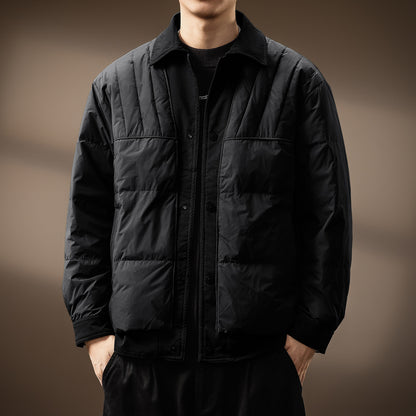 Men's 2025 Japanese Trendy Down Jacket - Solid Color Lapel Lightweight Loose Casual Youth Versatile Coat