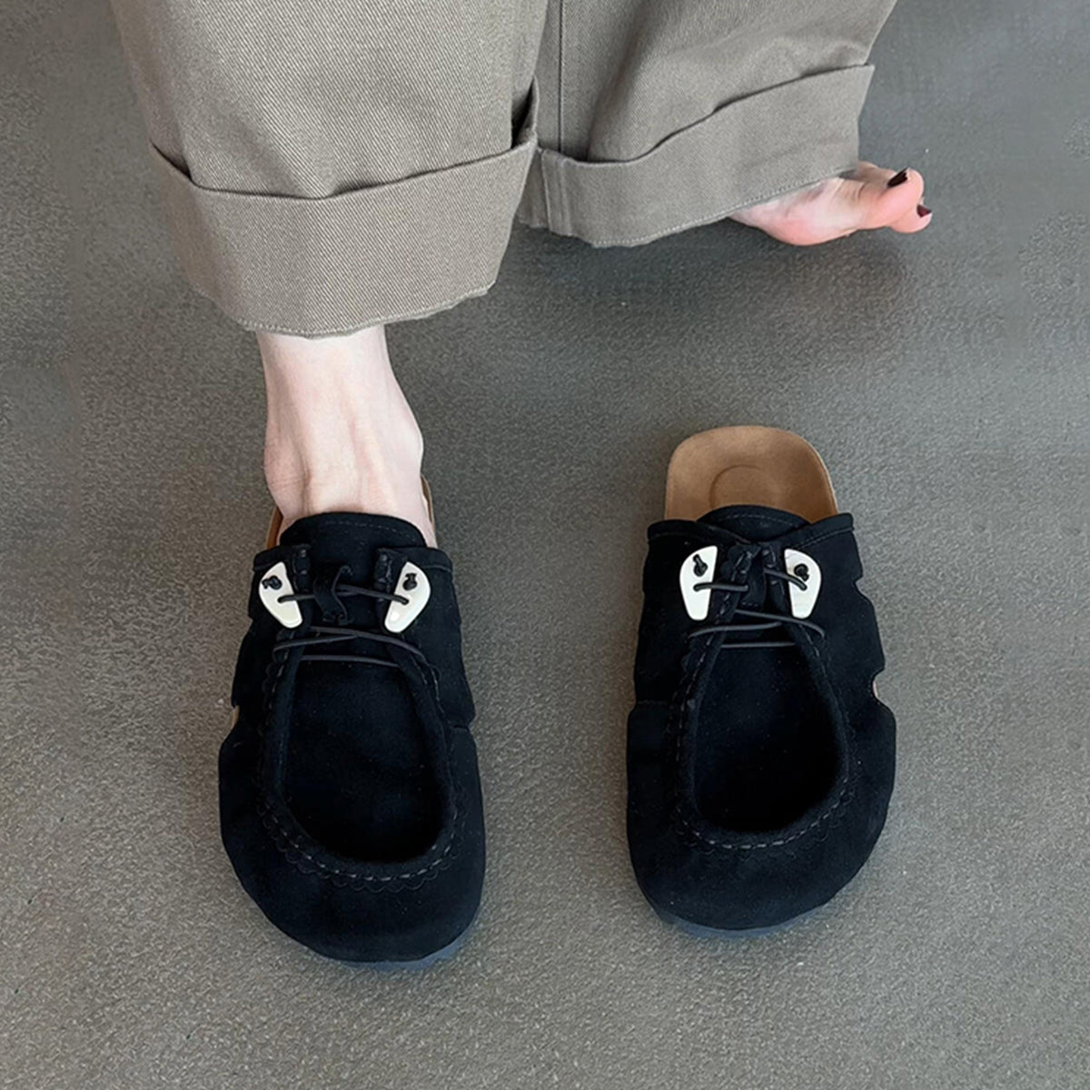 Women's Retro Birkenstock Shoes - Sheepskin Thick-Soled Flat Genuine Leather Suede Slip-On Shoes