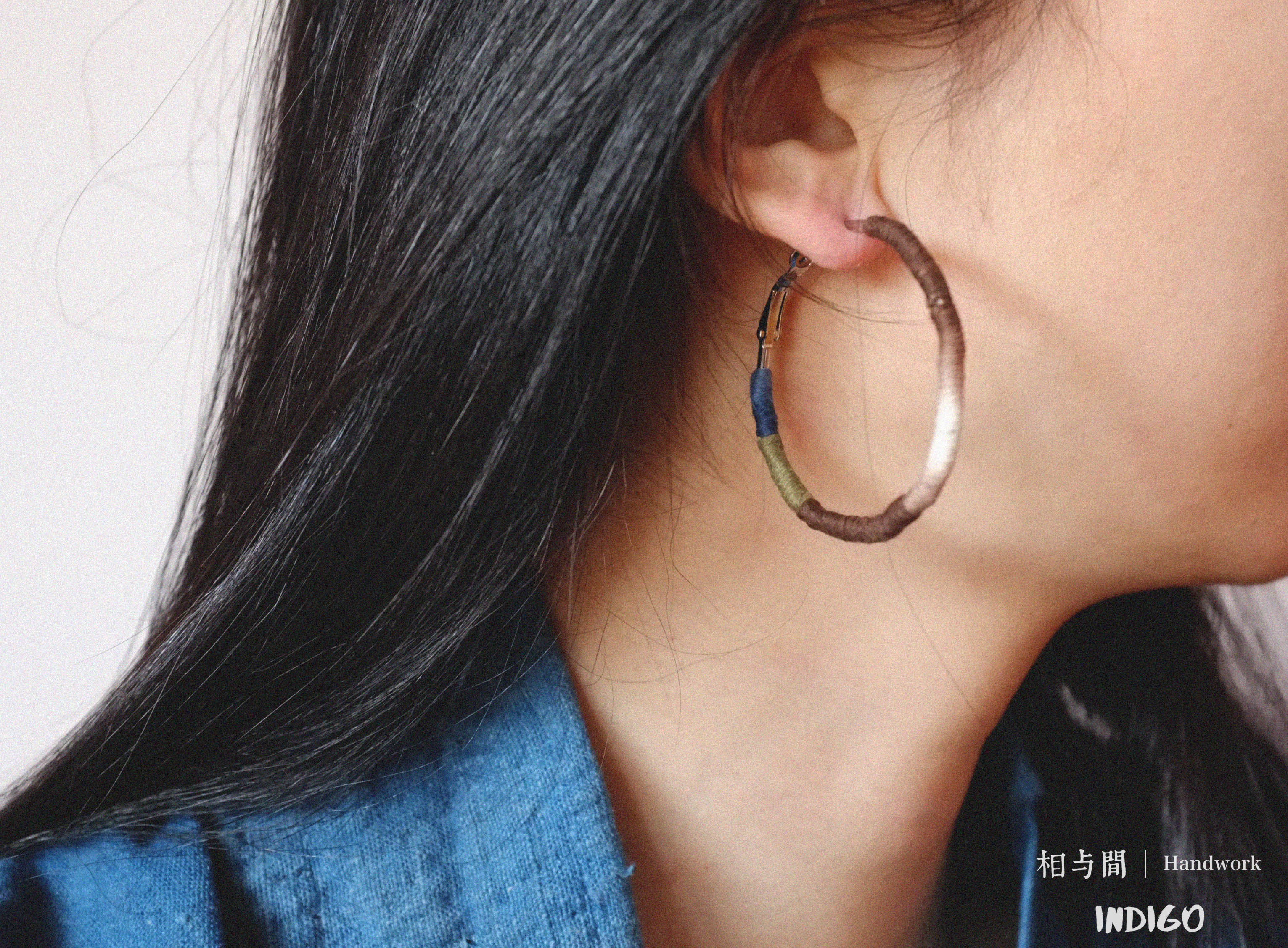 Original Earrings Persimmon Dyed Handmade Plant-Dyed Cotton Thread Niche Geometric Circle High-End Earrings