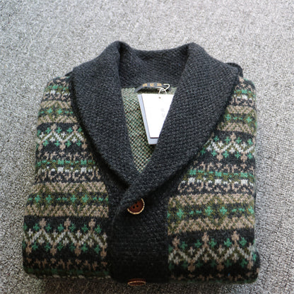 Heavyweight Color-Block Wool Cardigan Jacket – Retro Warm Knit (Unisex)