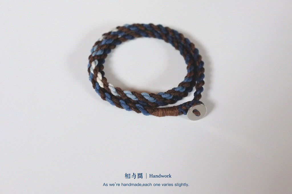 Original Four-Strand Weaving Blue Dye + Persimmon Dye Bracelet Cotton Linen Niche Couple Retro Multi-Hoop Bracelet