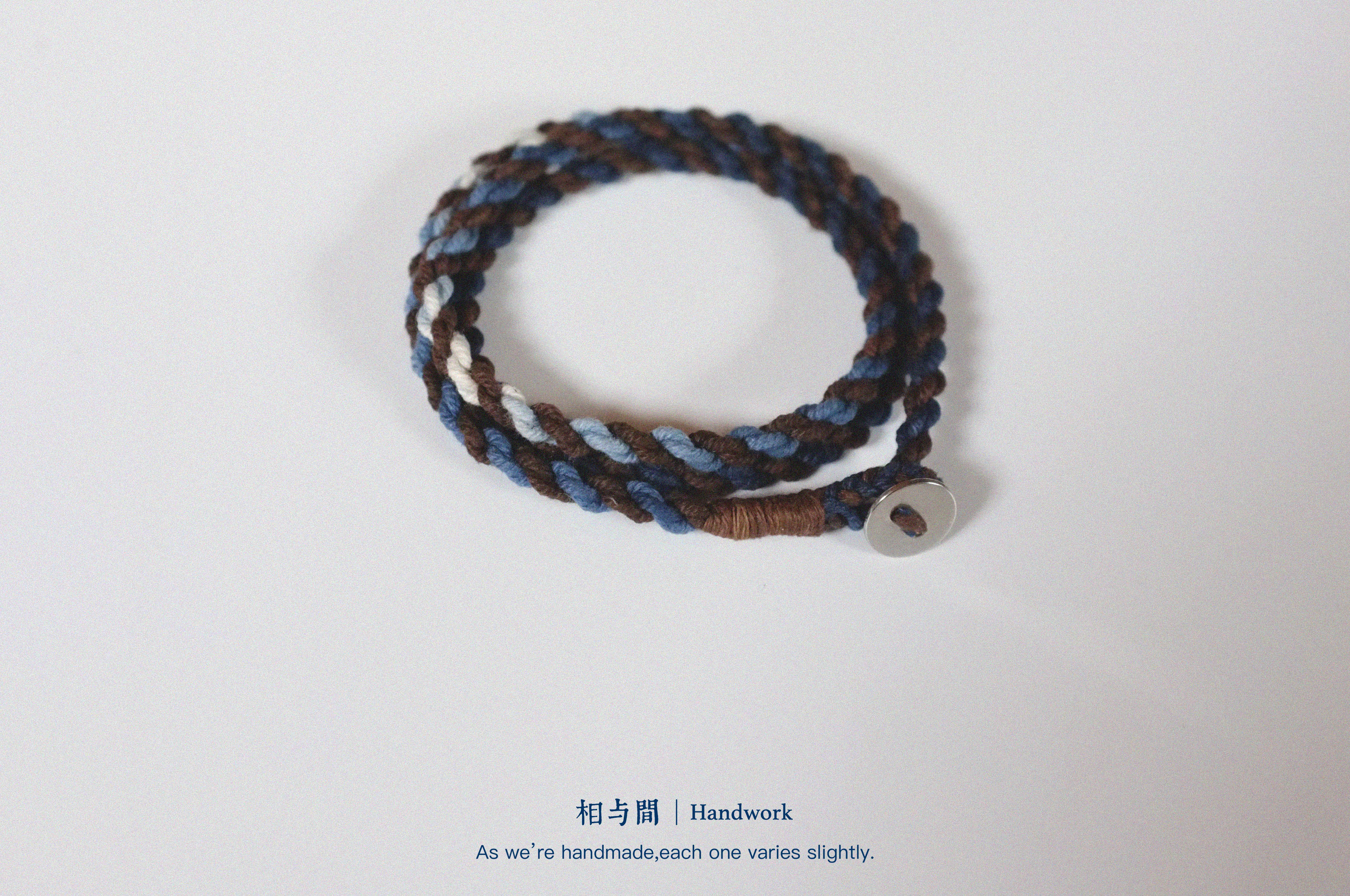 Original Four-Strand Weaving Blue Dye + Persimmon Dye Bracelet Cotton Linen Niche Couple Retro Multi-Hoop Bracelet