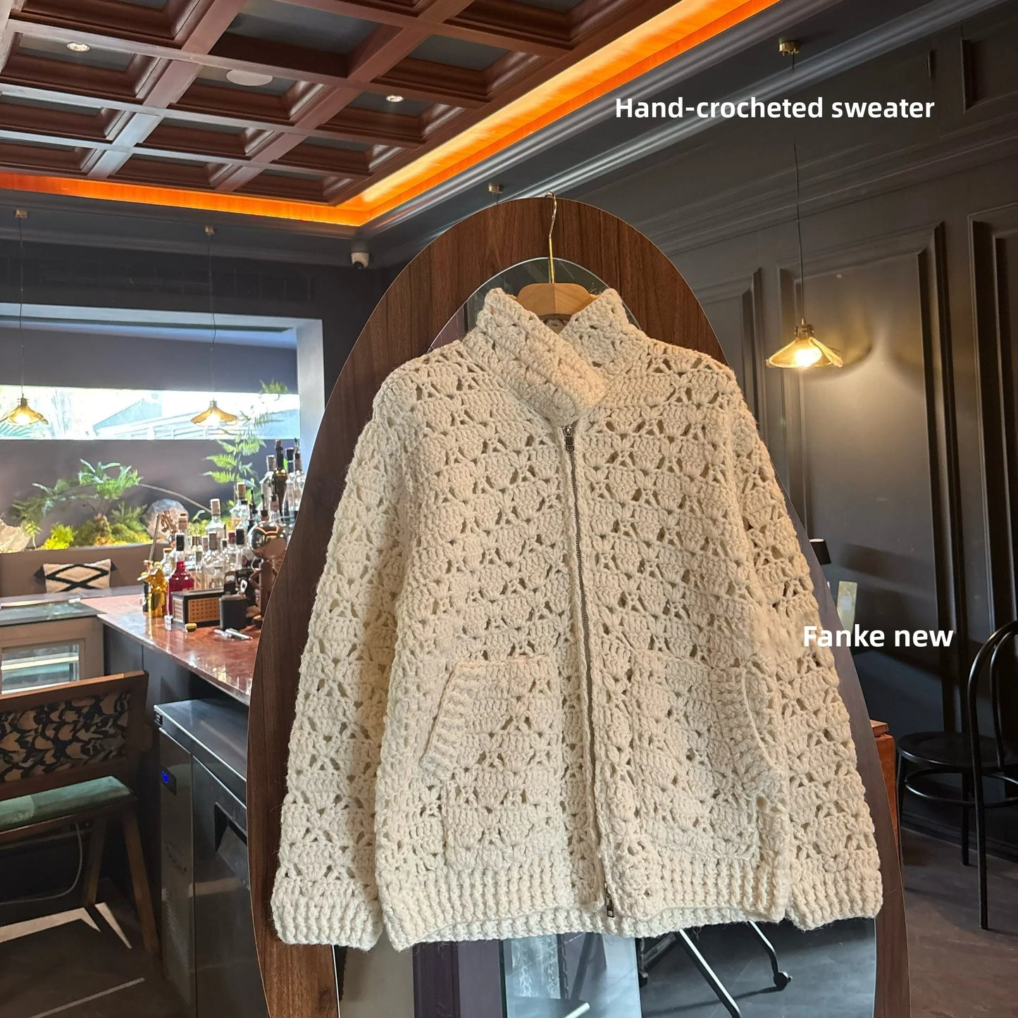 Women's Sweet Hollow Crochet Cardigan - Handmade Wool Blend Zipper Knitted Lazy Style Outerwear