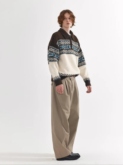 Coke Life Carpem Unisex Retro Fair Isle Sweater Jacket - Autumn Wool Zipper Loose Lazy Style Top