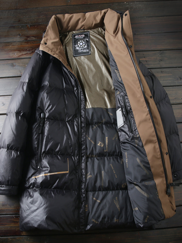 Men's Plus Size Export Overstock Down Jacket - Thickened High-Puff Hooded Mid-Length Cold-Resistant Coat